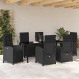 Garden Dining Set with Cushion 7 pcs Black Poly Rattan