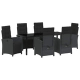 Garden Dining Set with Cushion 7 pcs Black Poly Rattan - Front View