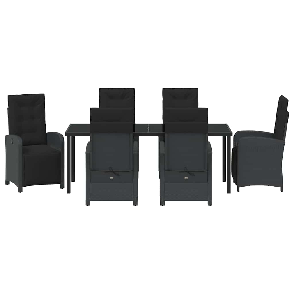 Garden Dining Set with Cushion 7 pcs Black Poly Rattan