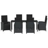 Garden Dining Set with Cushion 7 pcs Black Poly Rattan
