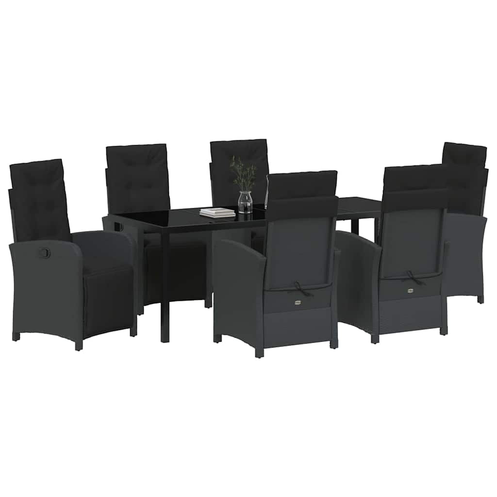 Garden Dining Set with Cushion 7 pcs Black Poly Rattan