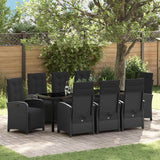 Garden Dining Set with Cushion 9 pcs Black Poly Rattan