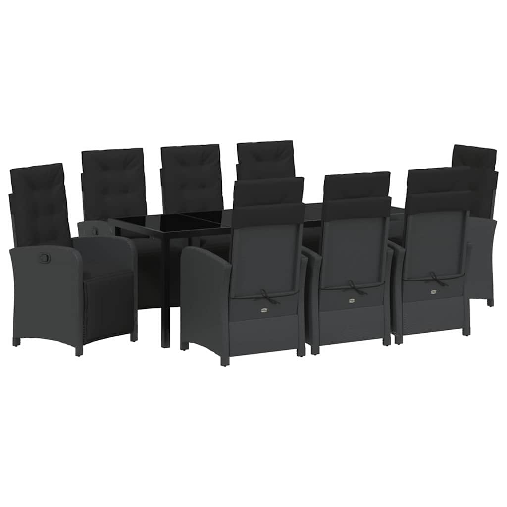 Garden Dining Set with Cushion 9 pcs Black Poly Rattan