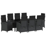 Garden Dining Set with Cushion 9 pcs Black Poly Rattan