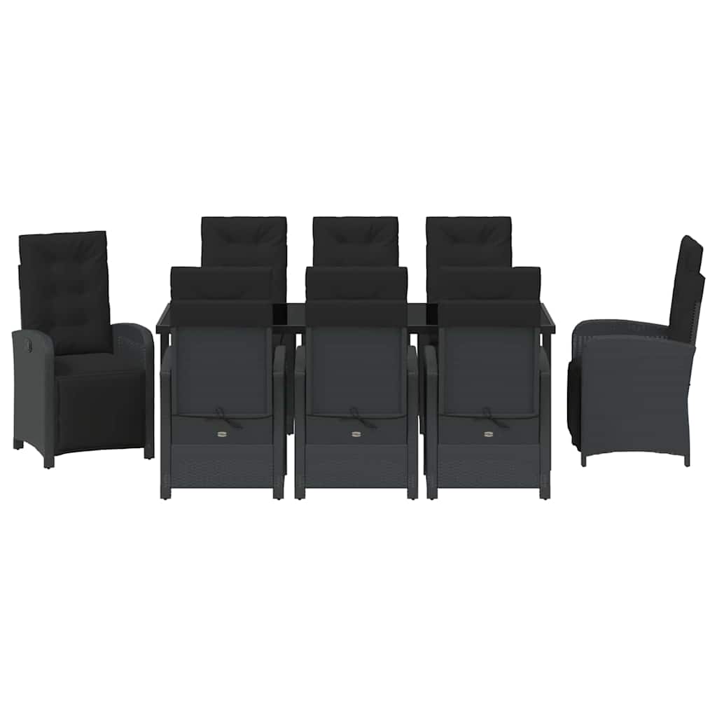 Garden Dining Set with Cushion 9 pcs Black Poly Rattan