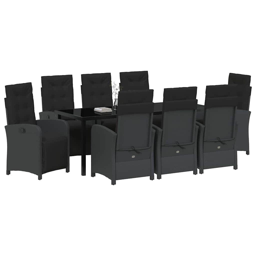 Garden Dining Set with Cushion 9 pcs Black Poly Rattan