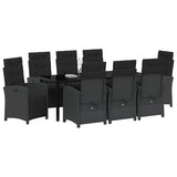 Garden Dining Set with Cushion 9 pcs Black Poly Rattan - Side View