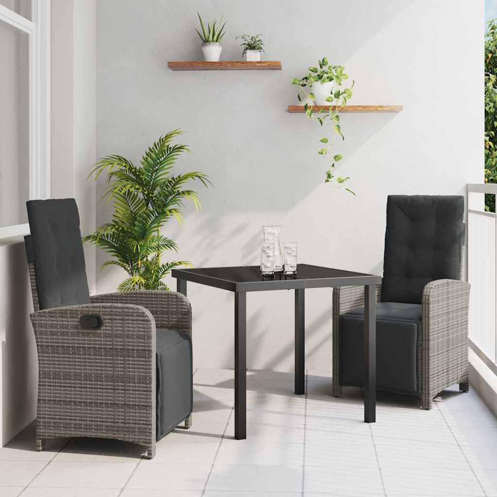 Garden Dining Set with Cushion 3 pcs Grey Poly Rattan