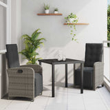 Garden Dining Set with Cushion 3 pcs Grey Poly Rattan