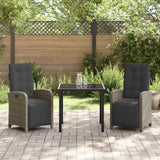Garden Dining Set with Cushion 3 pcs Grey Poly Rattan - Top-Down View