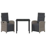 Garden Dining Set with Cushion 3 pcs Grey Poly Rattan