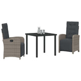 Garden Dining Set with Cushion 3 pcs Grey Poly Rattan - Side View