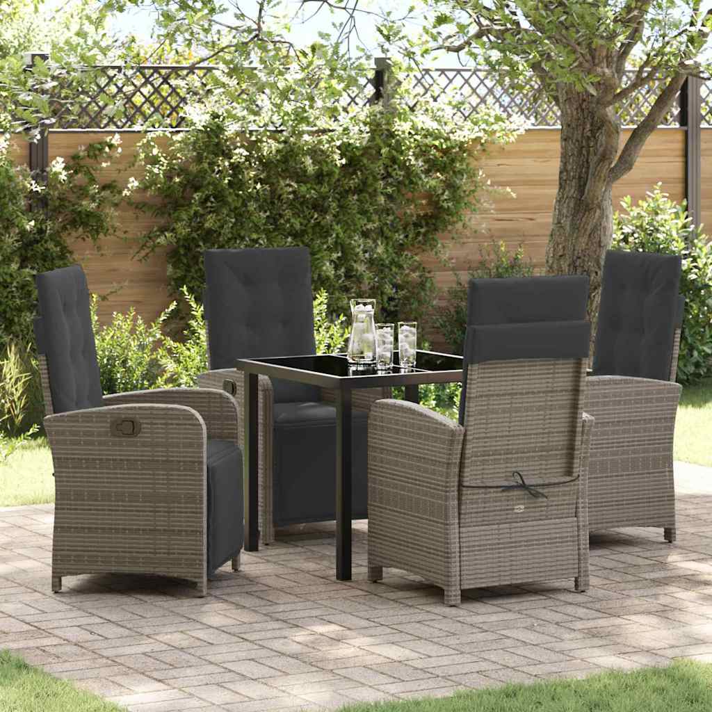 Garden Dining Set with Cushion 5 pcs Grey Poly Rattan
