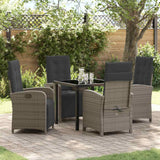 Garden Dining Set with Cushion 5 pcs Grey Poly Rattan