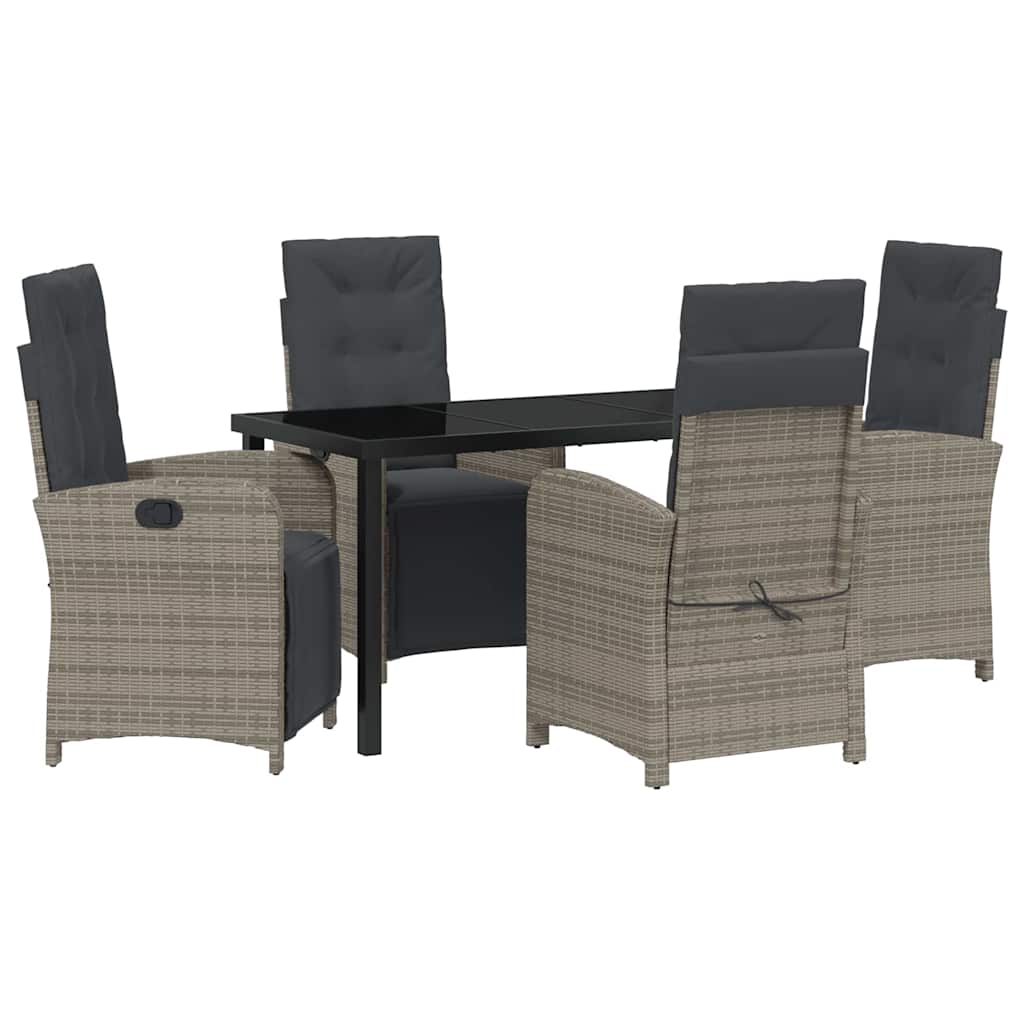 Garden Dining Set with Cushion 5 pcs Grey Poly Rattan