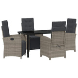 Garden Dining Set with Cushion 5 pcs Grey Poly Rattan - Front View
