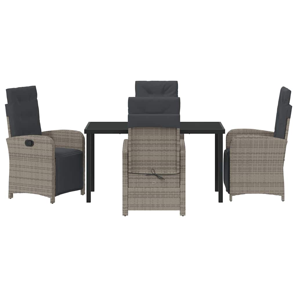 Garden Dining Set with Cushion 5 pcs Grey Poly Rattan