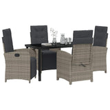 Garden Dining Set with Cushion 5 pcs Grey Poly Rattan - Side View