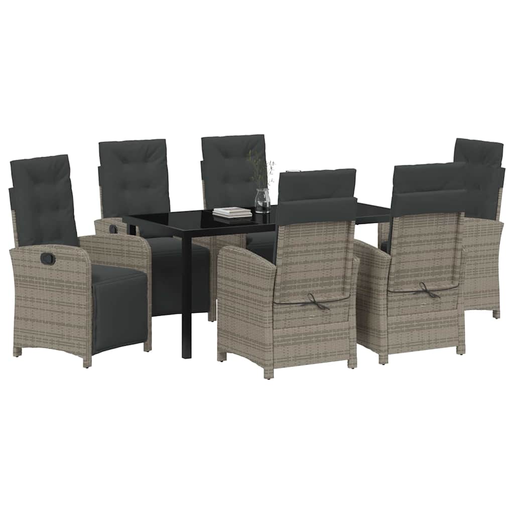 Garden Dining Set with Cushion 7 pcs Grey Poly Rattan
