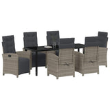 Garden Dining Set with Cushion 7 pcs Grey Poly Rattan - Side View