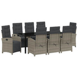 Garden Dining Set with Cushion 9 pcs Grey Poly Rattan