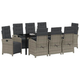 Garden Dining Set with Cushion 9 pcs Grey Poly Rattan - Side View