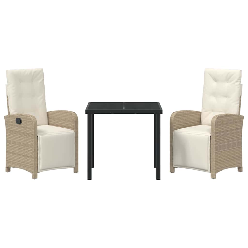 Garden Dining Set with Cushion 3 pcs Beige Poly Rattan