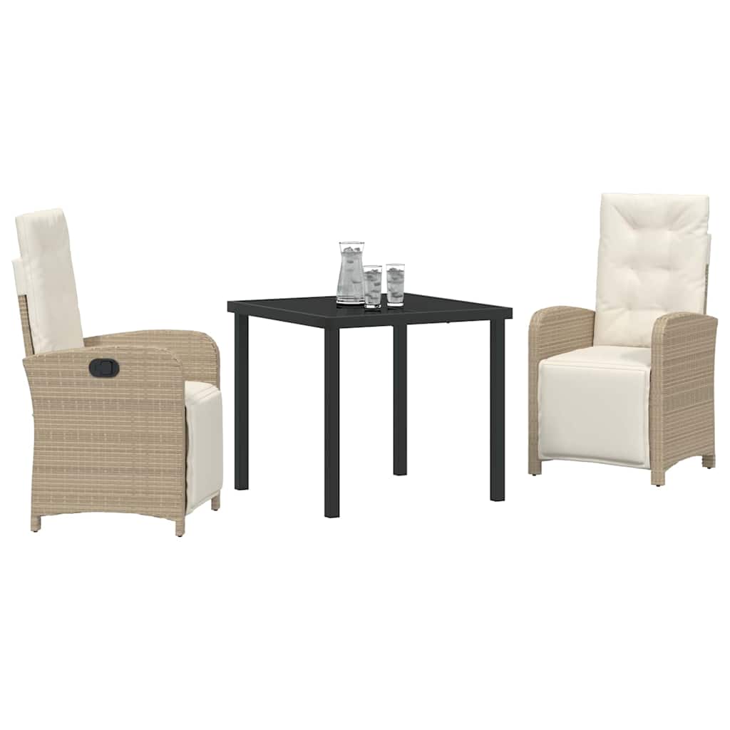 Garden Dining Set with Cushion 3 pcs Beige Poly Rattan