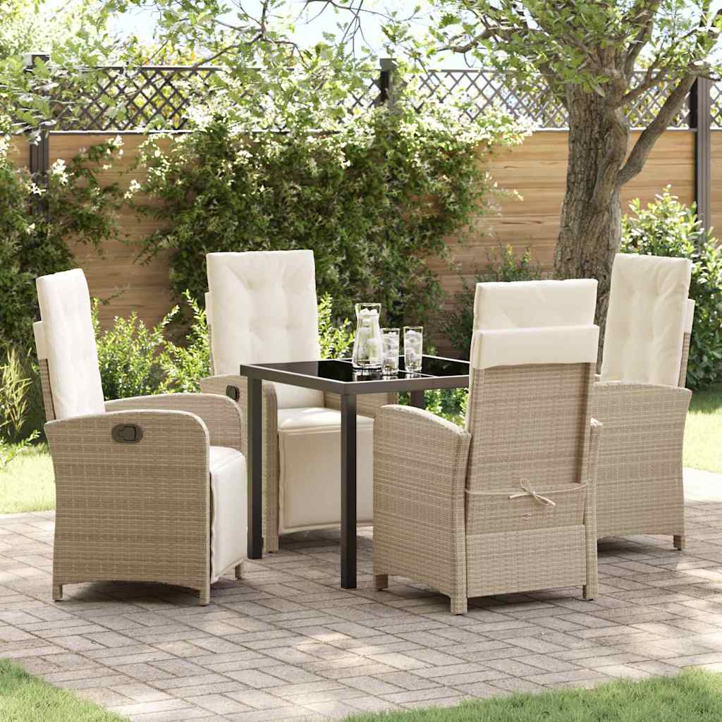 Garden Dining Set with Cushion 5 pcs Beige Poly Rattan