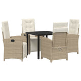Garden Dining Set with Cushion 5 pcs Beige Poly Rattan