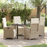 Garden Dining Set with Cushion 5 pcs Beige Poly Rattan