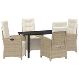 Garden Dining Set with Cushion 5 pcs Beige Poly Rattan - Front View