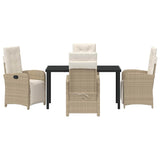 Garden Dining Set with Cushion 5 pcs Beige Poly Rattan