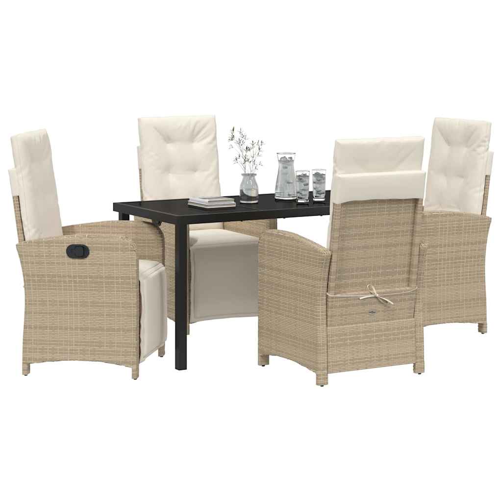 Garden Dining Set with Cushion 5 pcs Beige Poly Rattan