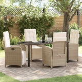 Garden Dining Set with Cushion 5 pcs Beige Poly Rattan
