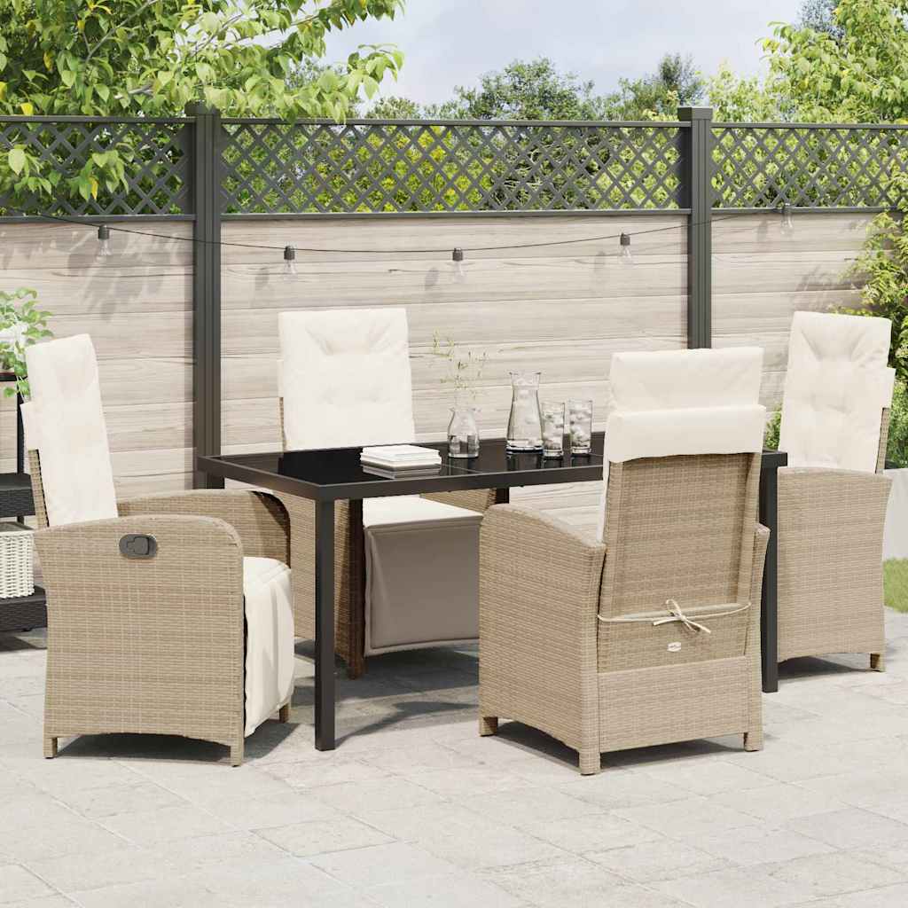 Garden Dining Set with Cushion 5 pcs Beige Poly Rattan