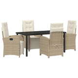 Garden Dining Set with Cushion 5 pcs Beige Poly Rattan