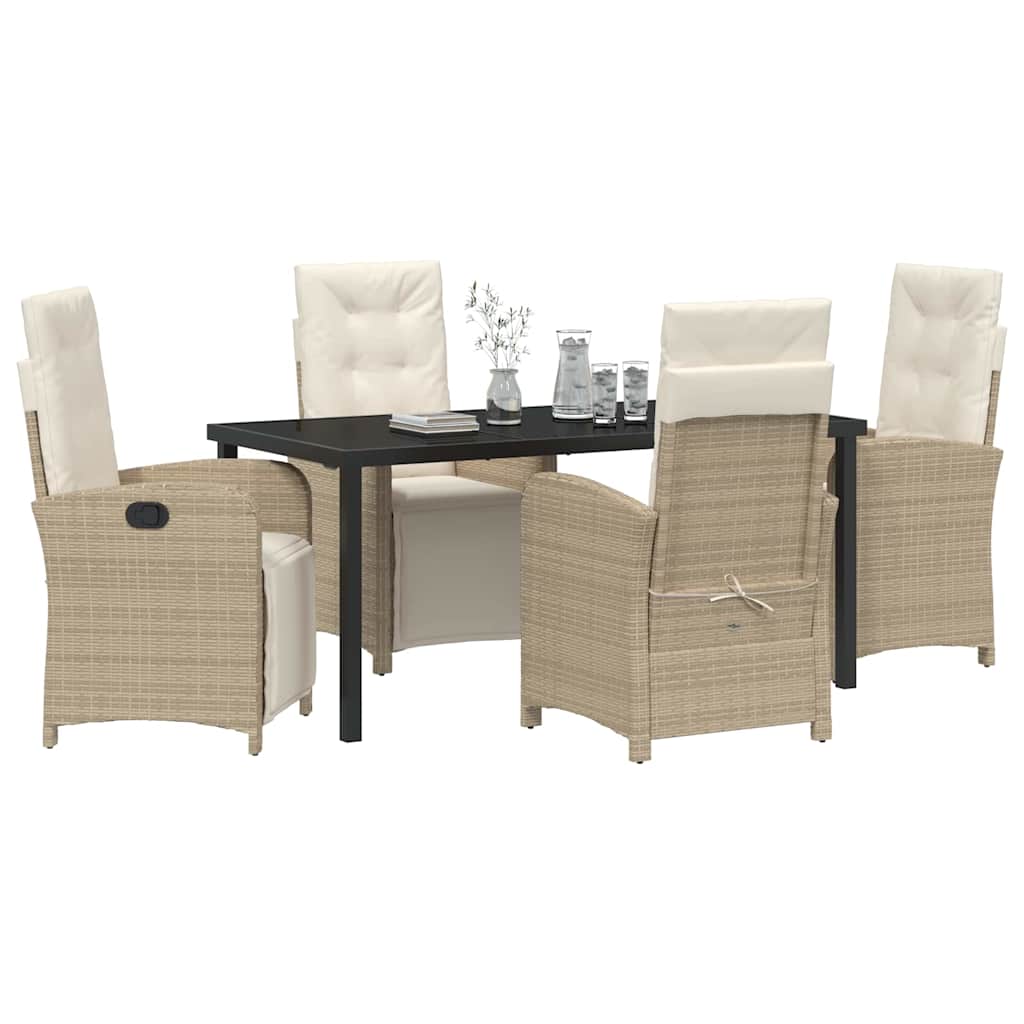 Garden Dining Set with Cushion 5 pcs Beige Poly Rattan