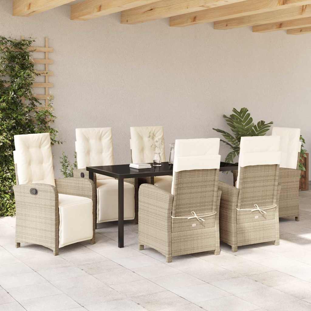 Garden Dining Set with Cushion 7 pcs Beige Poly Rattan