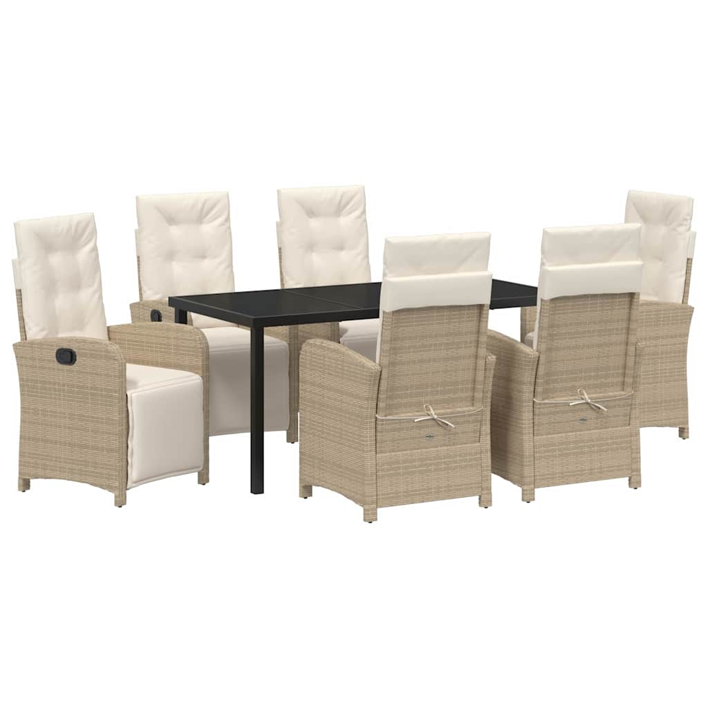 Garden Dining Set with Cushion 7 pcs Beige Poly Rattan