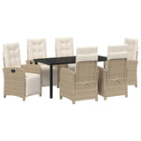 Garden Dining Set with Cushion 7 pcs Beige Poly Rattan - Front View