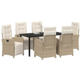 Garden Dining Set with Cushion 7 pcs Beige Poly Rattan - Side View