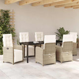Garden Dining Set with Cushion 7 pcs Beige Poly Rattan
