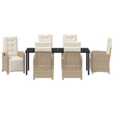 Garden Dining Set with Cushion 7 pcs Beige Poly Rattan - Close-Up Angle