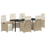 Garden Dining Set with Cushion 7 pcs Beige Poly Rattan - Side View