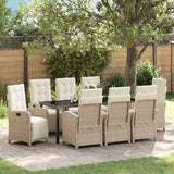 Garden Dining Set with Cushion 9 pcs Beige Poly Rattan