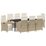 Garden Dining Set with Cushion 9 pcs Beige Poly Rattan - Front View