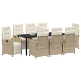 Garden Dining Set with Cushion 9 pcs Beige Poly Rattan - Side View