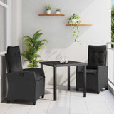 Garden Dining Set with Cushion 3 pcs Black Poly Rattan