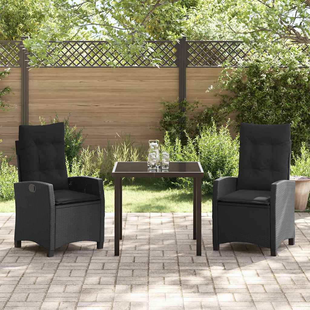 Garden Dining Set with Cushion 3 pcs Black Poly Rattan